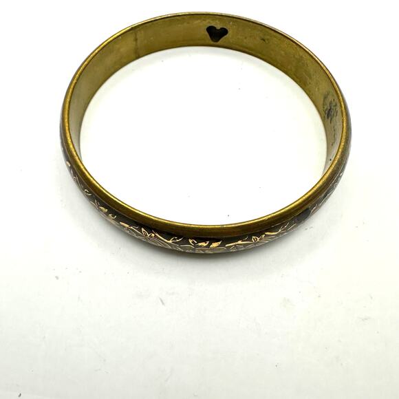 Brass Floral Bangle Retro Bracelet Flowers Heart Cutout Boho Casual Jewelry - Picture 4 of 8